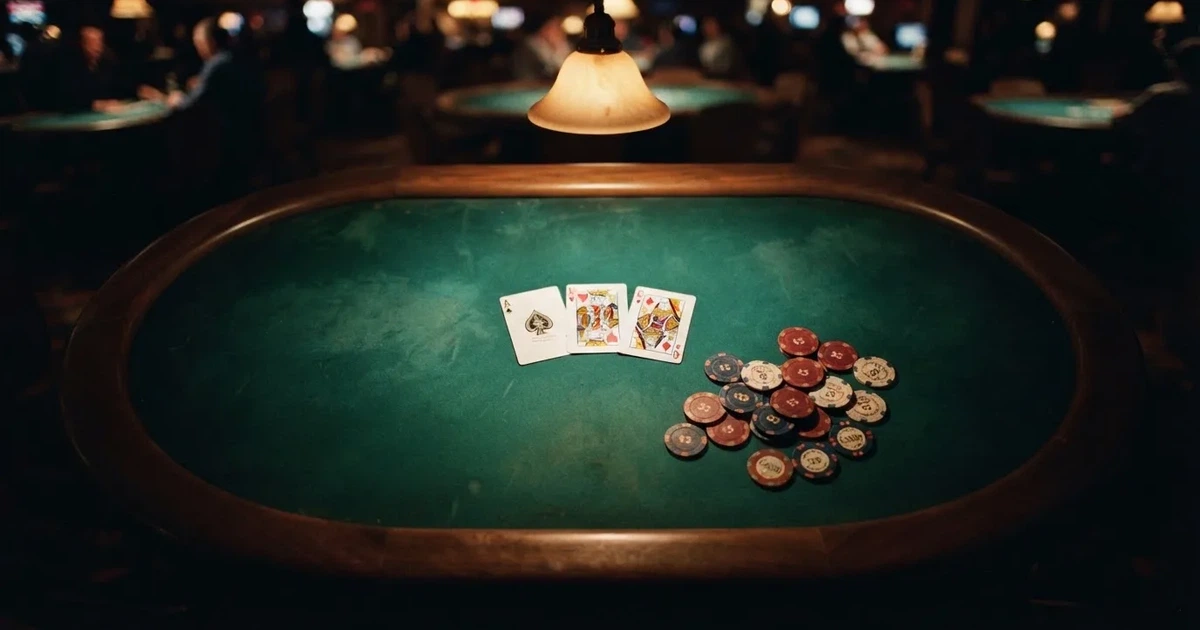 Mesa de jogo iluminada com cartas, vista de cima — casino slots portugues