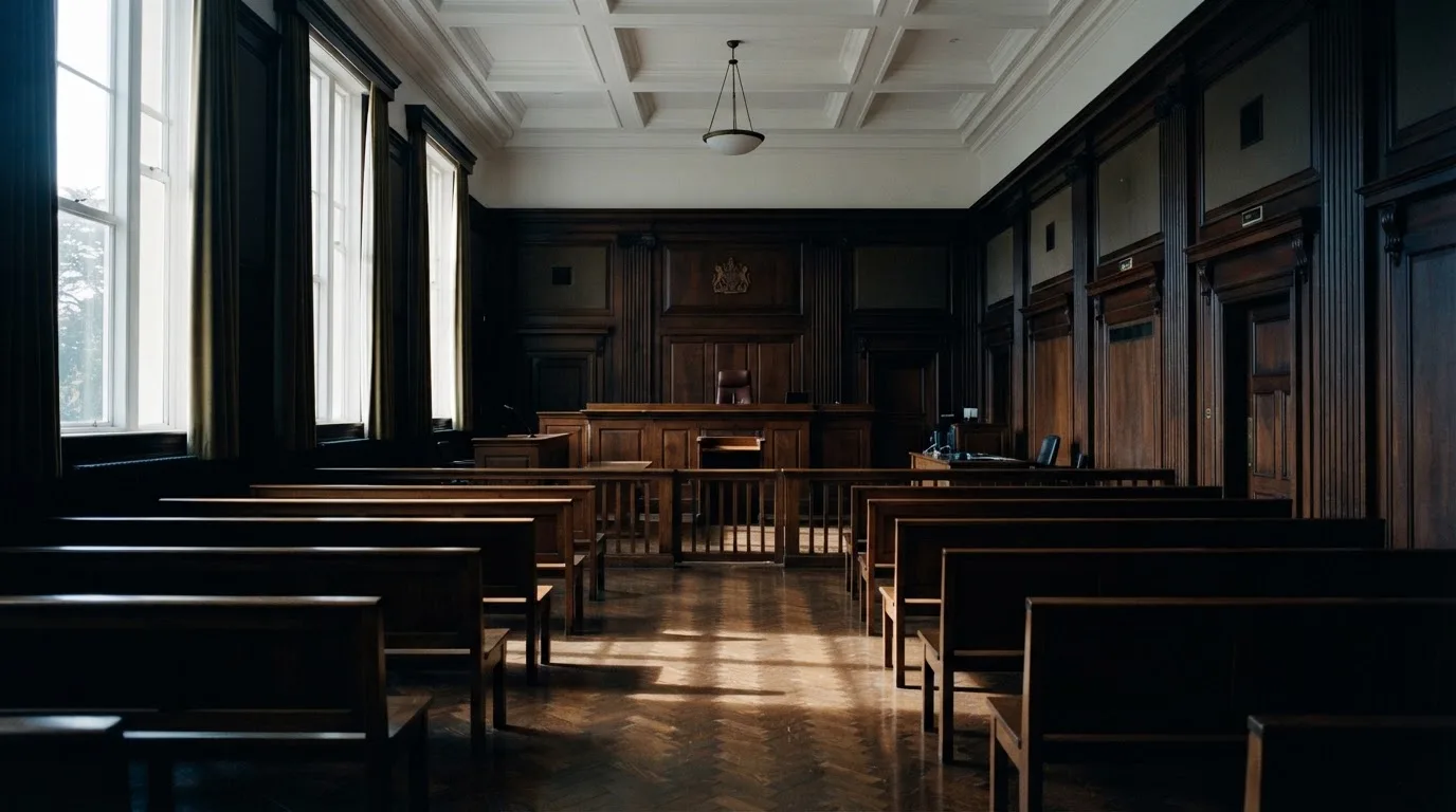 Sala de tribunal vazia com painéis de madeira, à luz da manhã — cassino com roleta em portugal