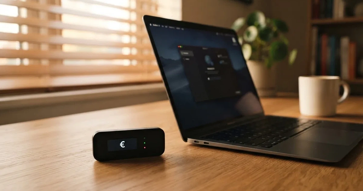 Carteira de hardware e computador portátil numa secretária, com luz suave — cassino sem verificação em portugal