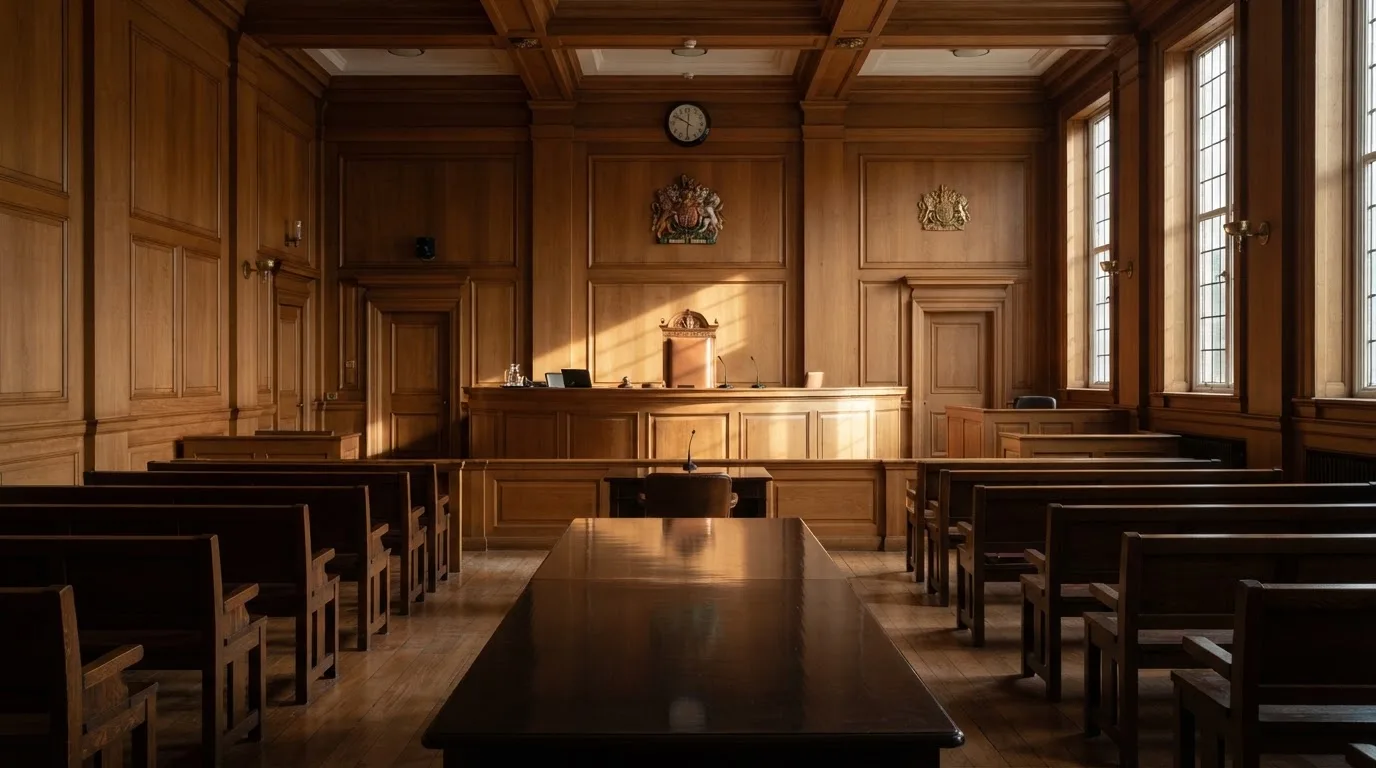 Sala de tribunal vazia com painéis de madeira, à luz da manhã — estoril casino em portugal