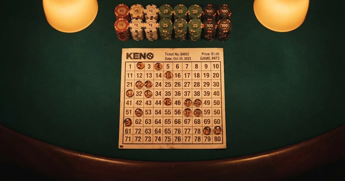 Mesa de jogo iluminada com cartas, vista de cima — keno em cassino pt