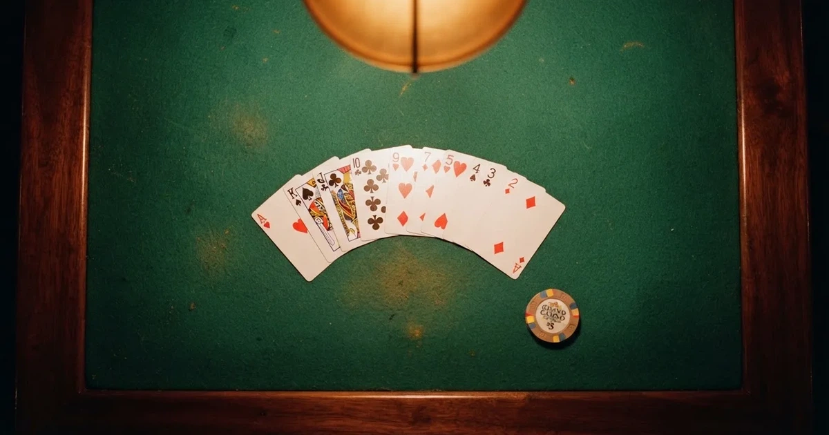 Mesa de jogo iluminada com cartas, vista de cima — mesas de casino em portugal