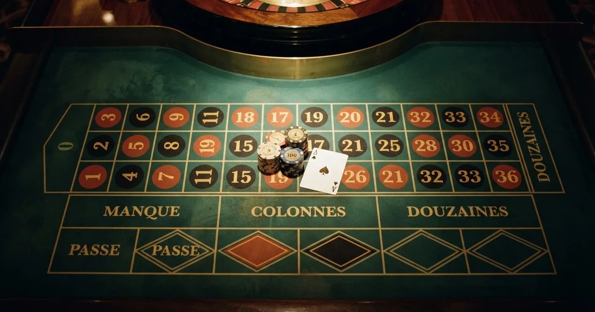 Mesa de jogo iluminada com cartas, vista de cima — roleta francesa em portugal