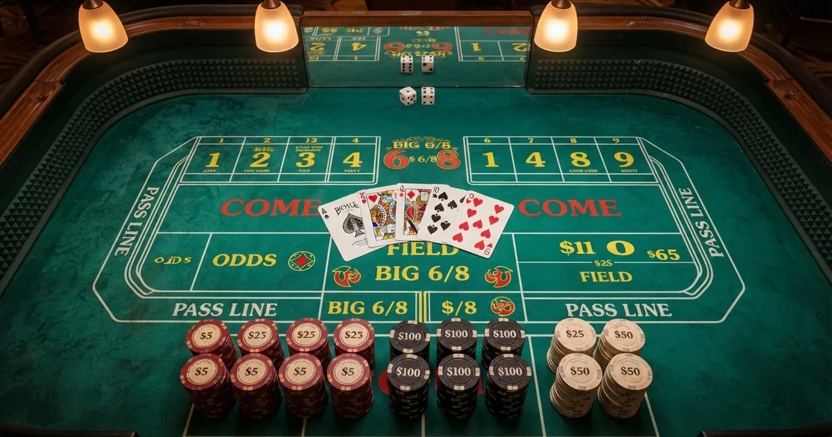 Mesa de jogo iluminada com cartas, vista de cima — slots grátis em portugal